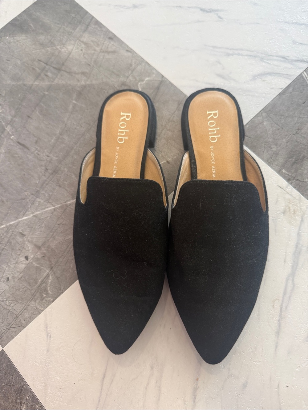 ROHB Black Pointed Suede Slip-On Mules